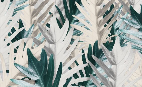 Gold and green palm leaf patterned background